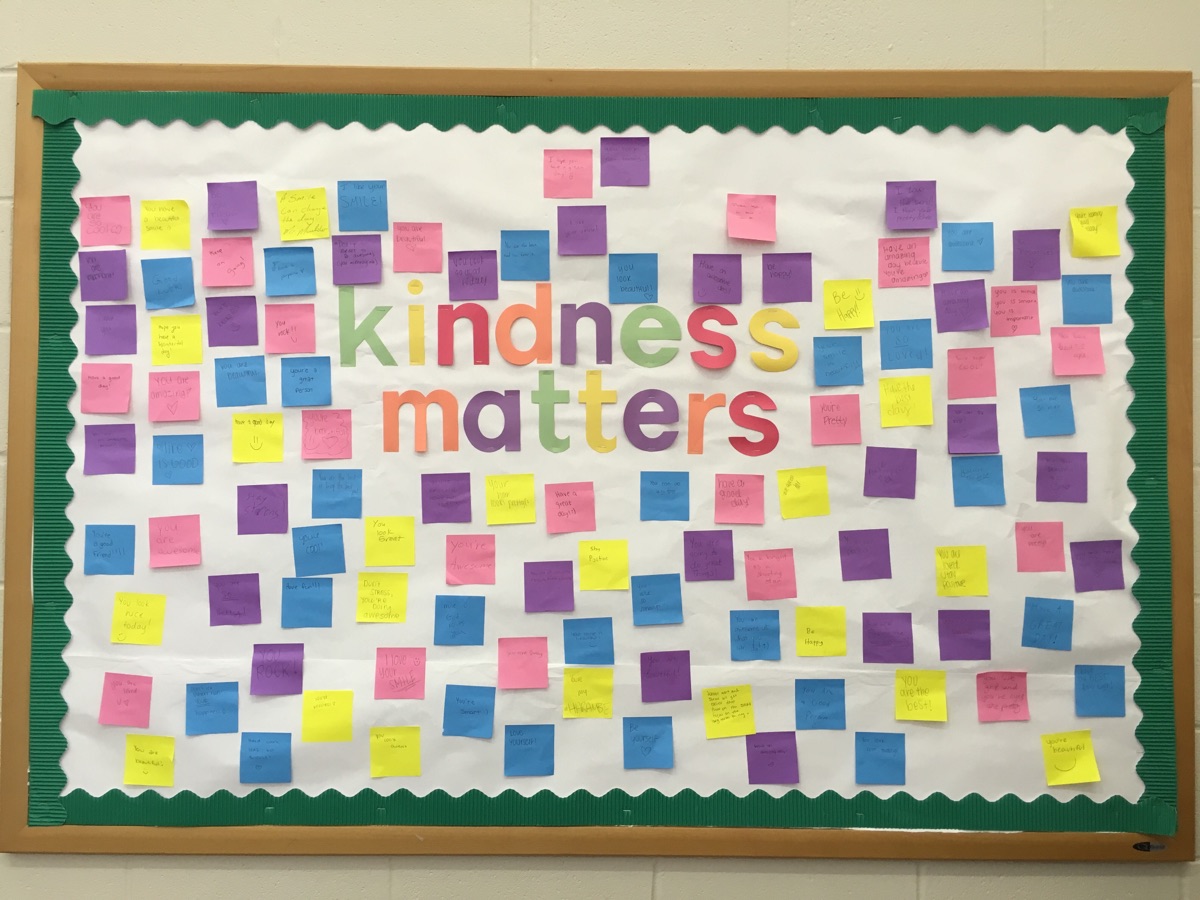 tudent Council at The Woodlands HS prepared this Kindness display with notes they collected from students & faculty.