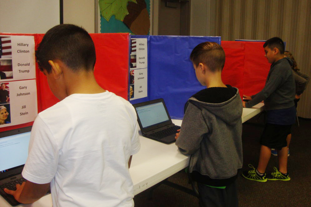 Third graders at Giesinger vote in the school's Mock Election.