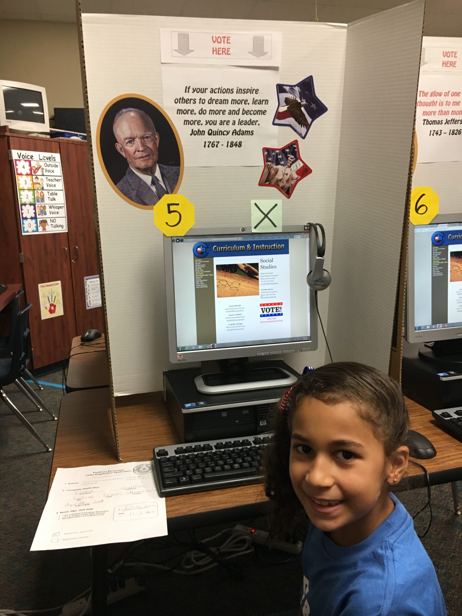 A Kaufman second grader gets ready to vote in the mock election.