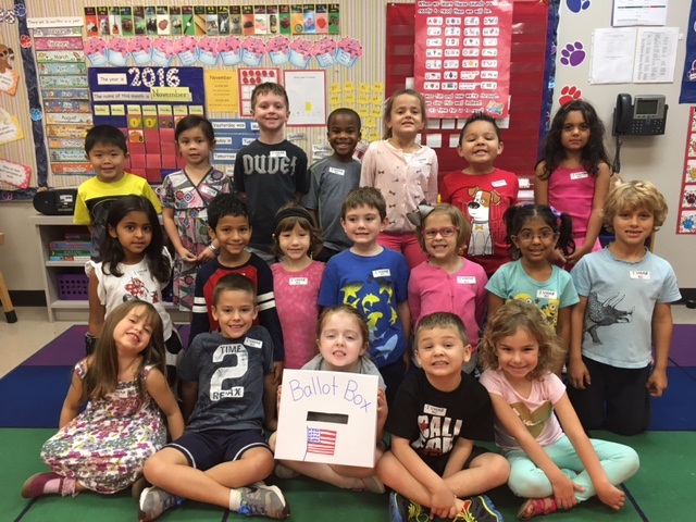 Mrs. Willauer's kindergarten class gets ready to vote on Election Day at Galatas.