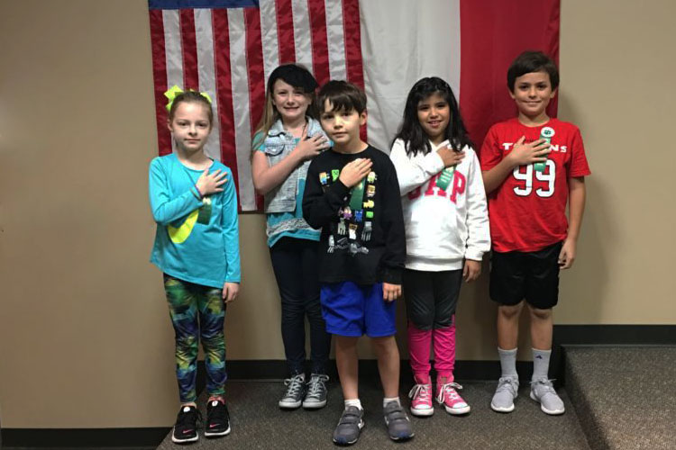 Second graders in Mrs. Segel's class at Buckalew recently led the Pledge of Allegiance during morning announcements.