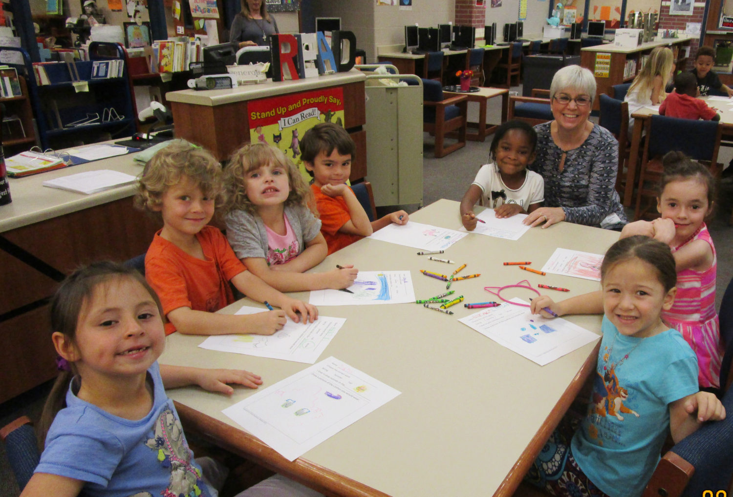 Wilkinson kindergartners had fun working on writing with their visiting author.