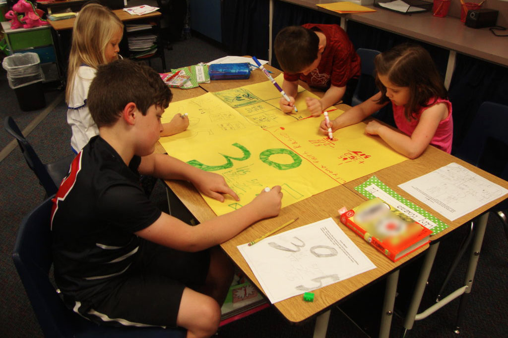 Second graders at Giesinger work together on their Poster Method.