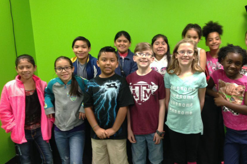 Houston Elementary students get ready for their morning announcements broadcast.