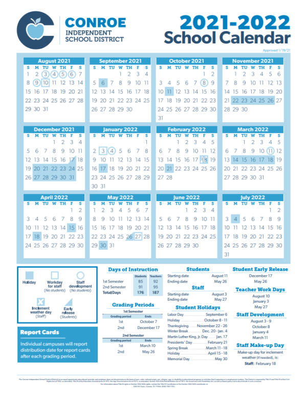 Conroe ISD Trustees Approve 2122 School Calendar Conroe ISD