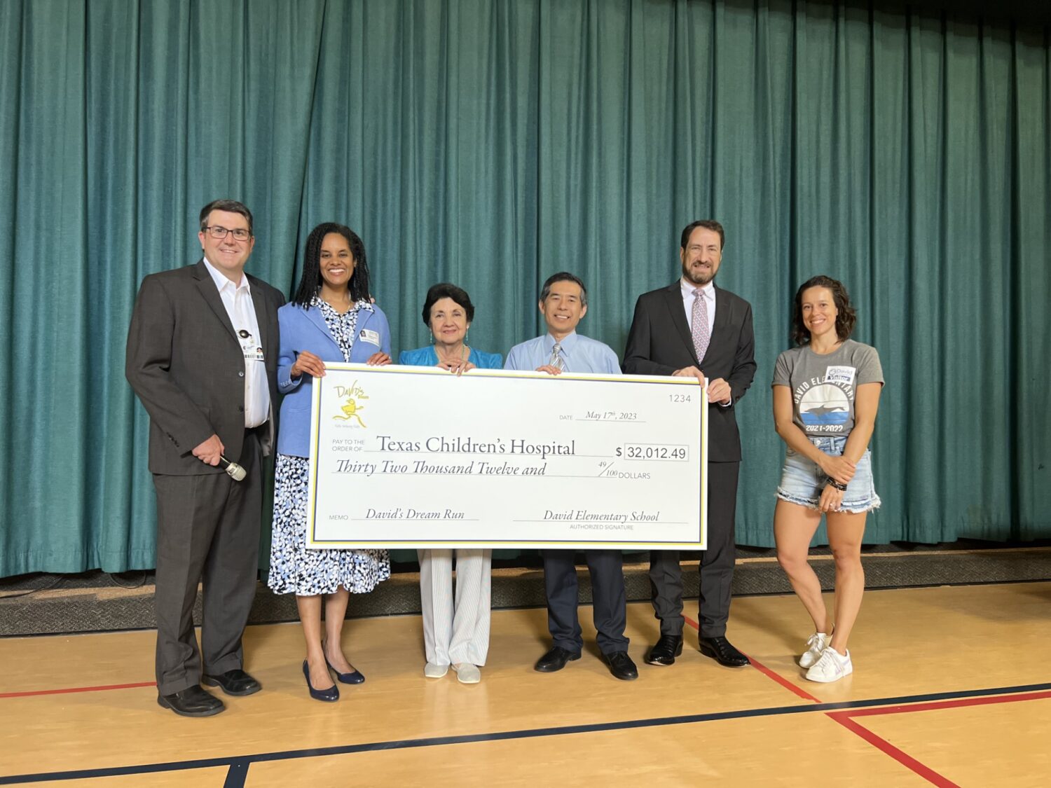 Congratulations to the students and staff at David Elementary for raising and donating $32,012.49 for Texas Children's Hospital through the David's Dream Run!